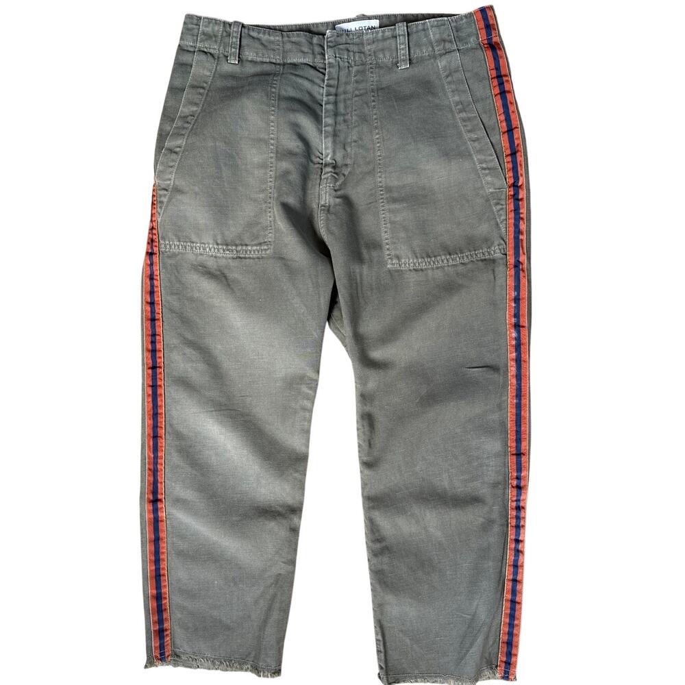 Nili Lotan Jenna Pants in Olive Green with Orange Stripe Cotton Linen Size 6